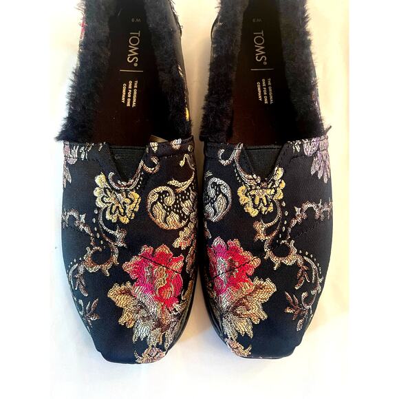 Tom’s Alpargata Black Floral Brocade Slip-On Women size 9 - Picture 3 of 7